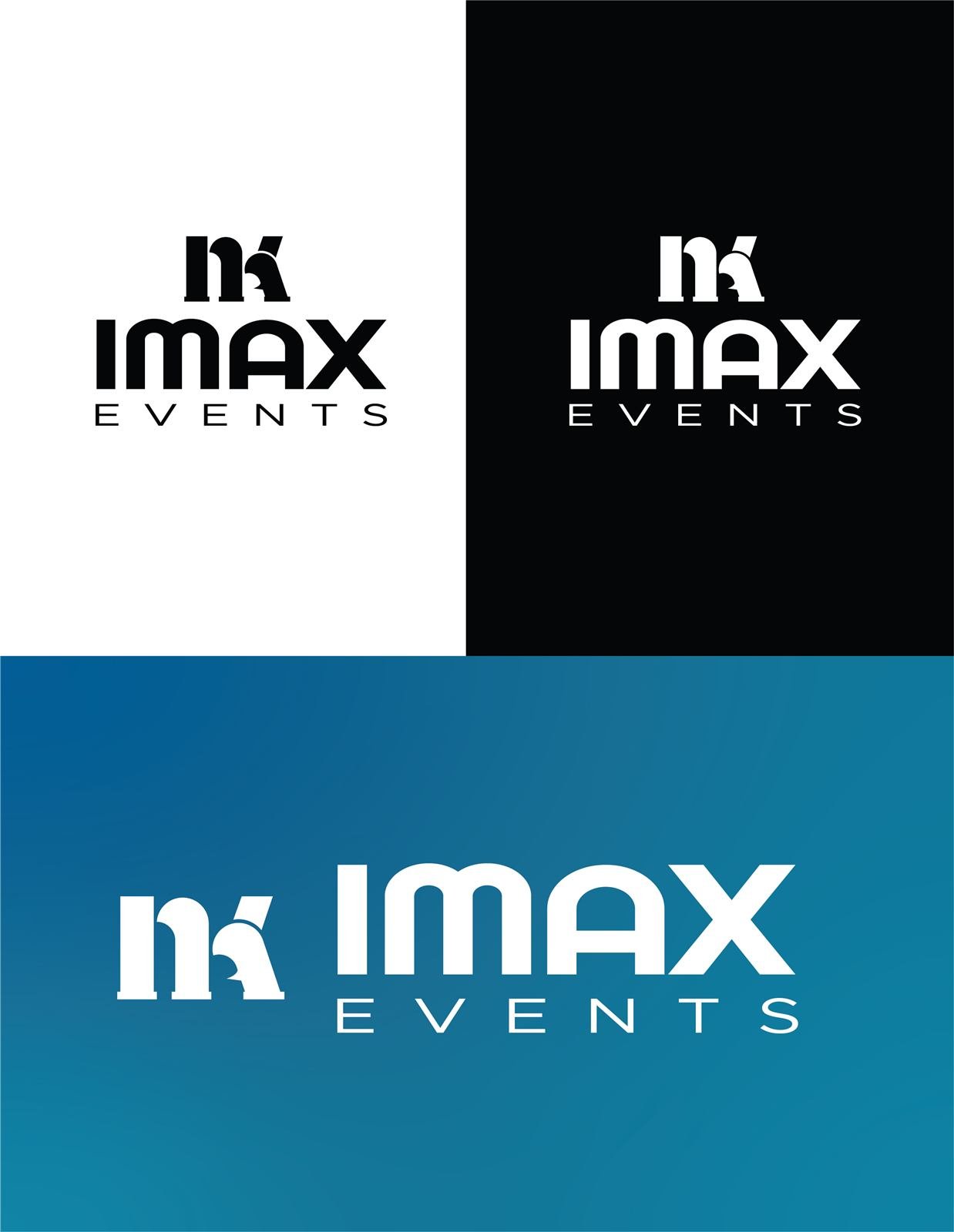 Imax Events logo in light, dark and blue versions