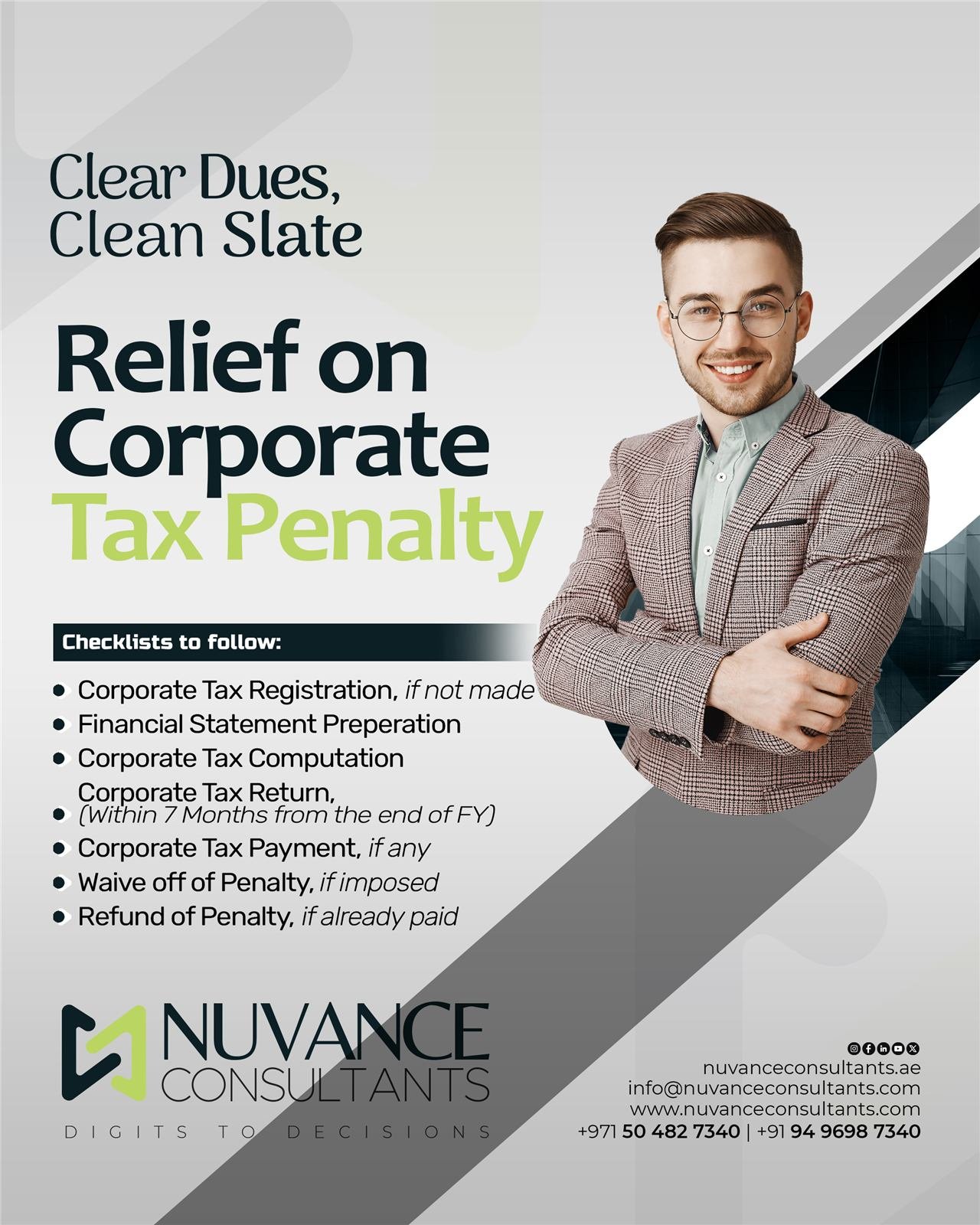 Corporate tax penalty relief poster for Nuvance Consultants