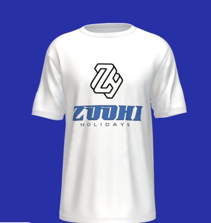 White T-shirt with Zoohi Holidays logo printed on the front