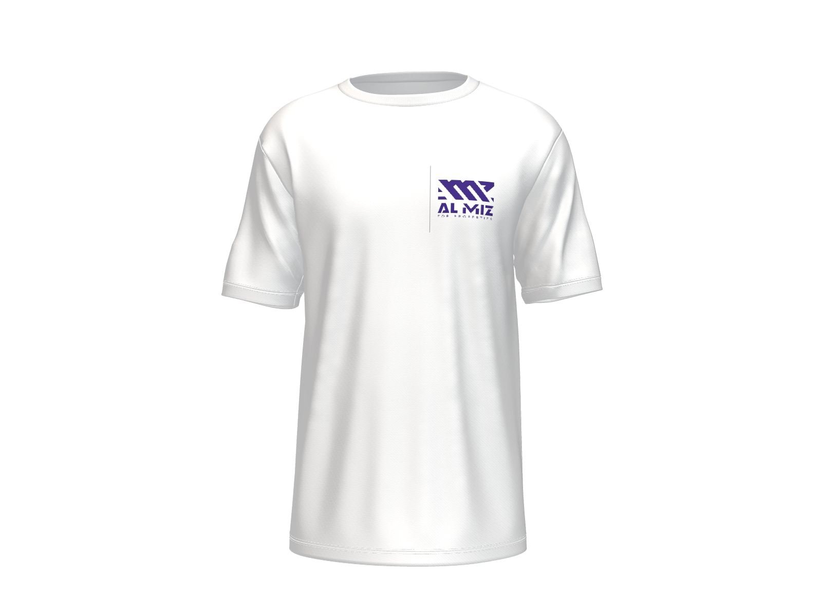 White T-shirt with Al Miz for Properties logo printed on the chest